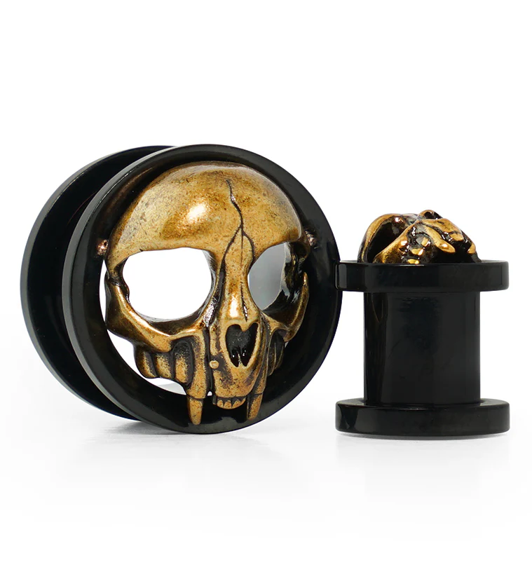 Canine Skull Black PVD Stainless Steel Tunnel Plugs - Mrs Treak