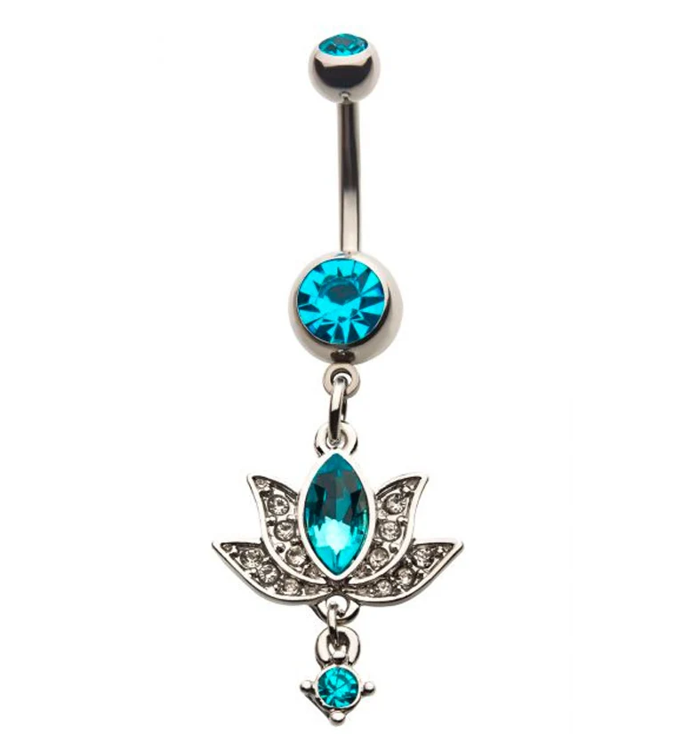 Lotus Flower Aqua Gem Belly Ring - Mrs Treak