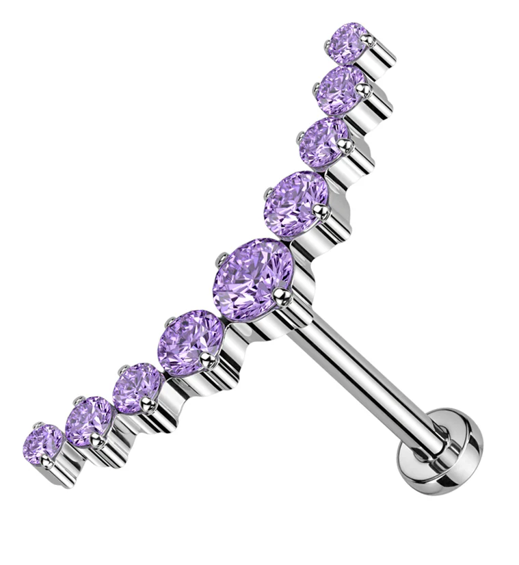 Arc Amethyst CZ Threadless Titanium Labret - Mrs Treak