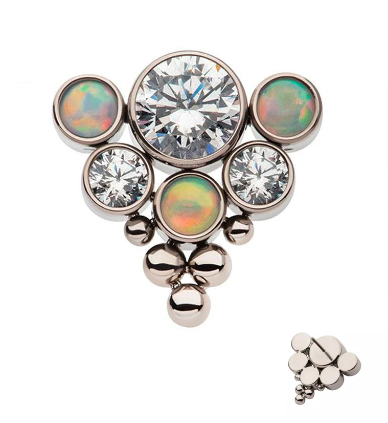 Beaded Hexad White Opalite and Clear CZ Threadless Titanium Top - Mrs Treak
