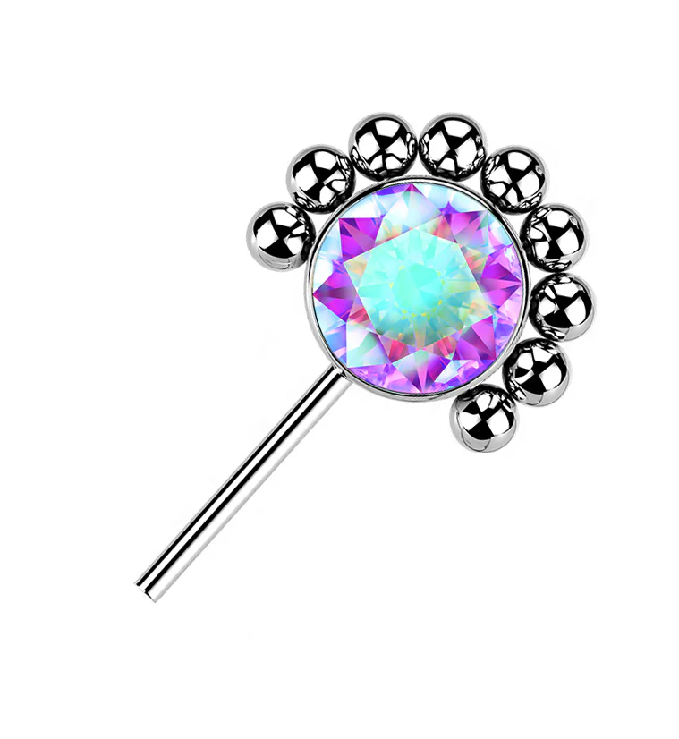 Side Facing Beaded Aurora CZ Titanium Threadless Top - Mrs Treak