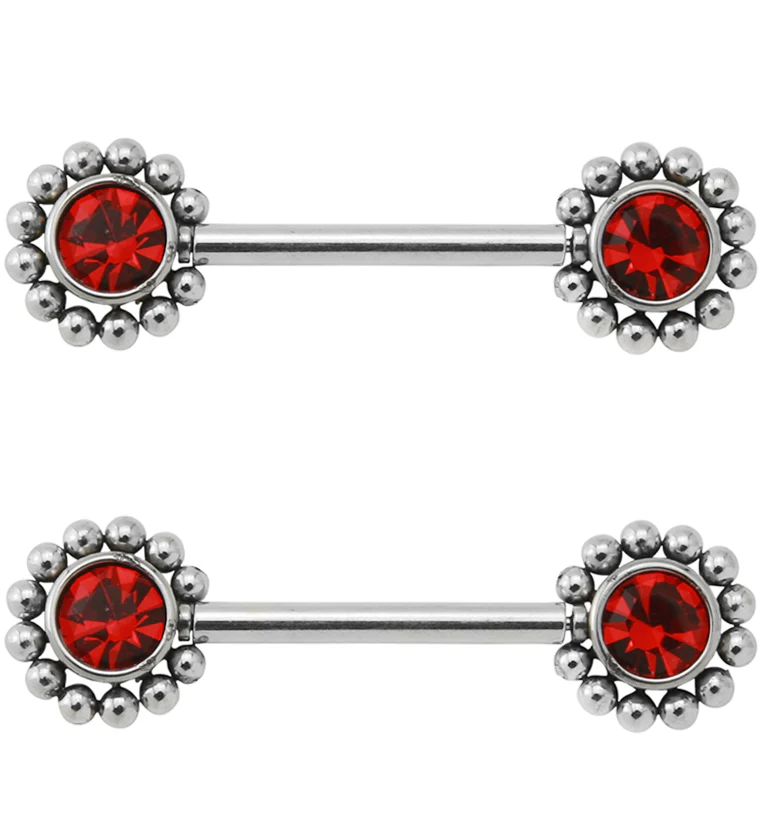 14G Red Gem Verge Threadless Nipple Ring Barbells - Mrs Treak