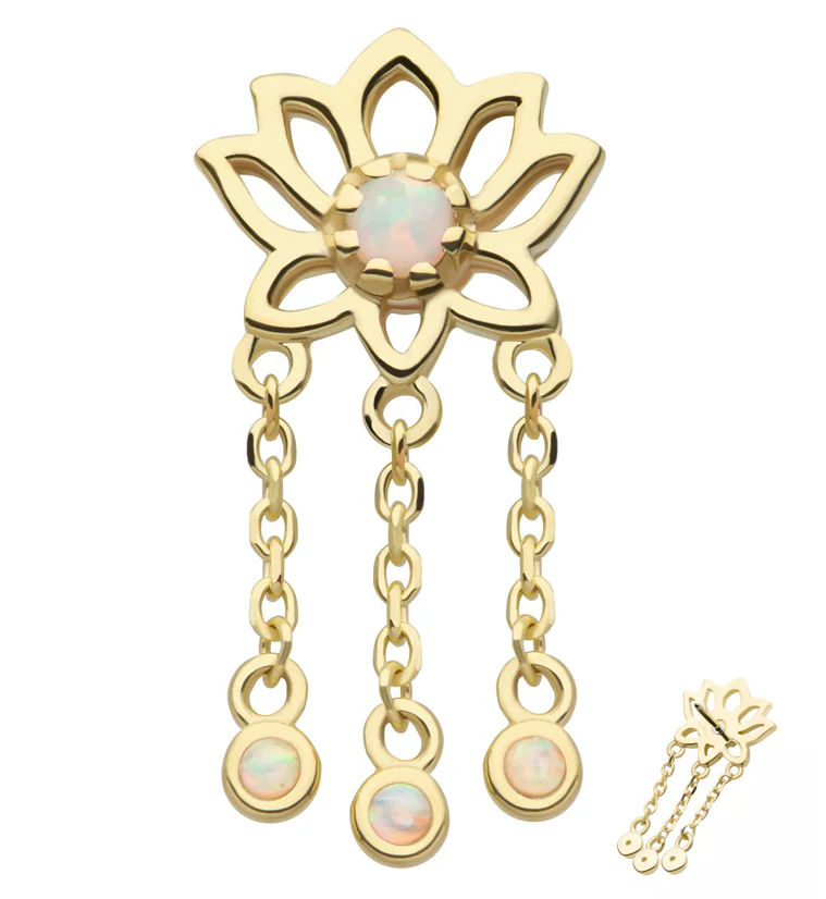 14kt Gold Lotus Flower White Opalite Dangle Chains Threadless Top - Mrs Treak