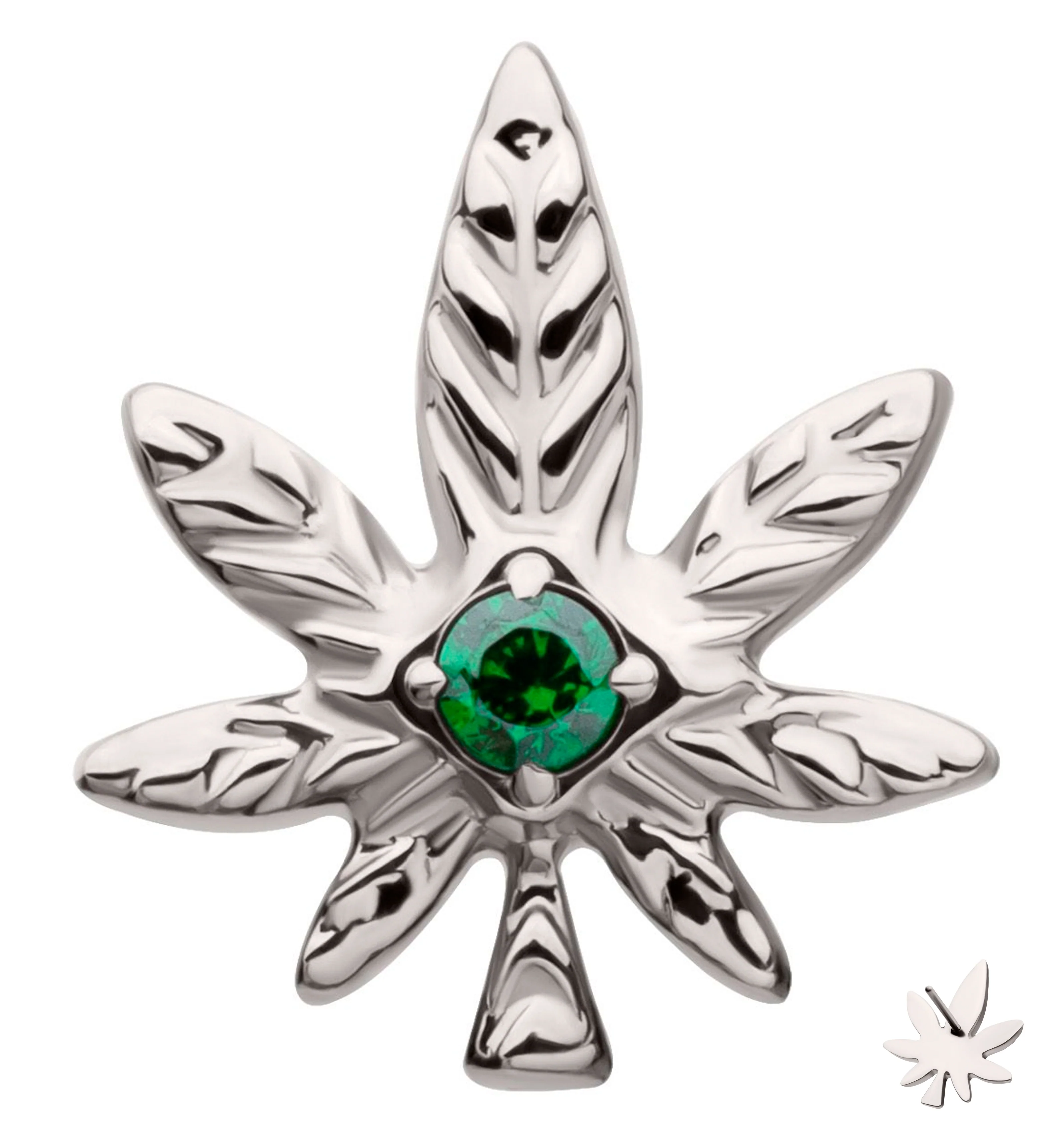 Cannabis Leaf Green CZ Titanium Threadless Top - Mrs Treak