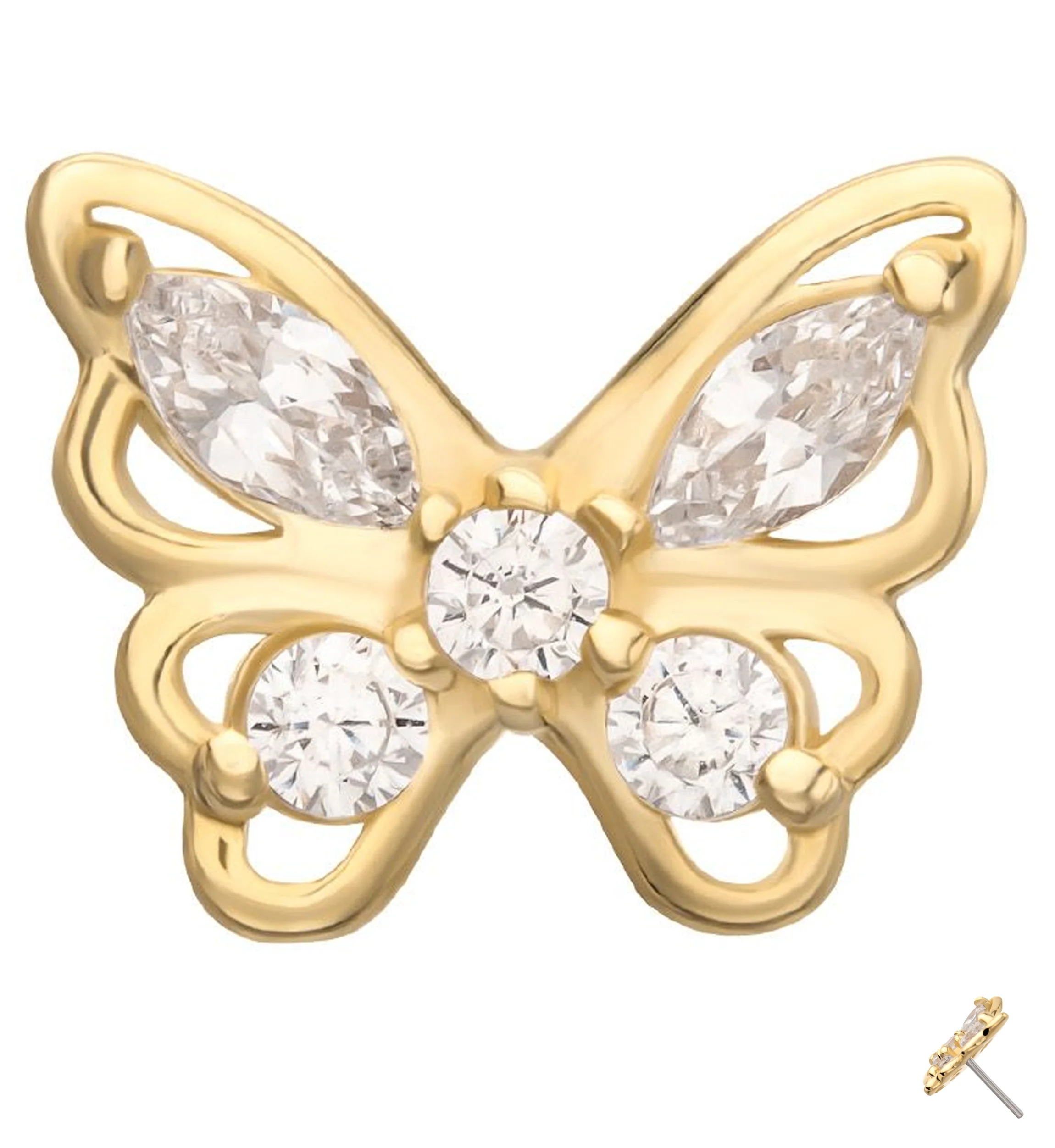 14kt Gold Butterfly Frame Clear CZ Threadless Top - Mrs Treak