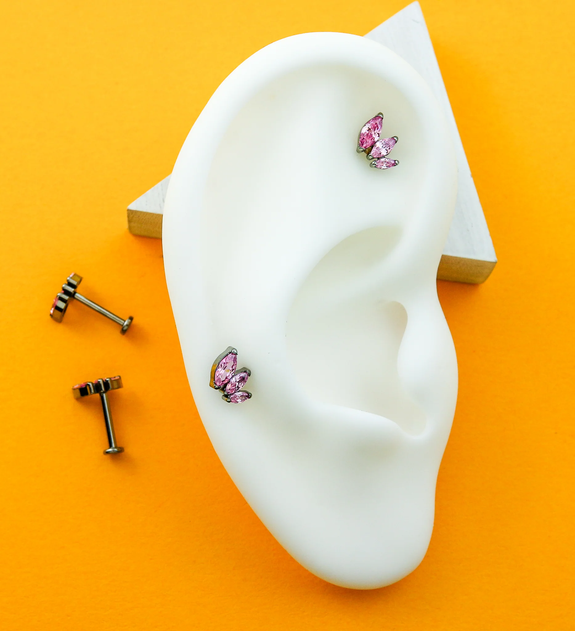 Triple Marquise Pink CZ Titanium Threadless Labret - Mrs Treak