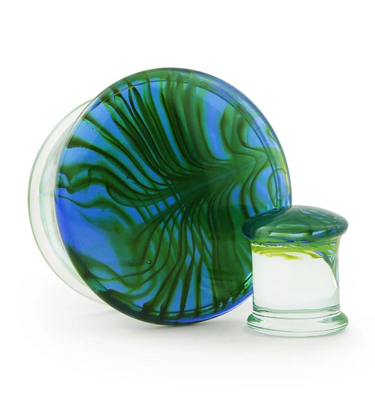 Green Tropical Stripe Glass Plugs - Mrs Treak