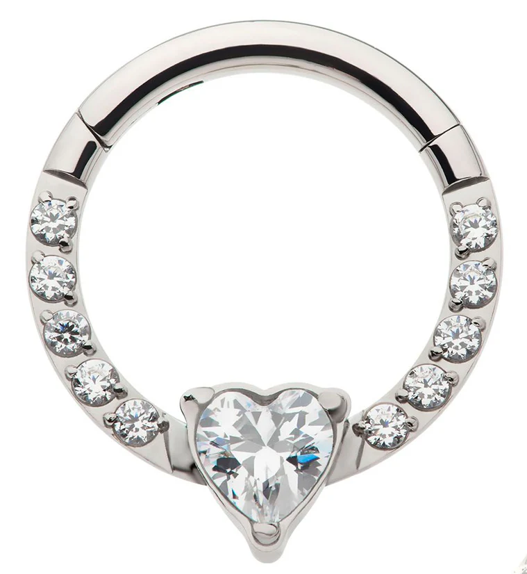Heart Row CZ Titanium Hinged Segment Ring - Mrs Treak
