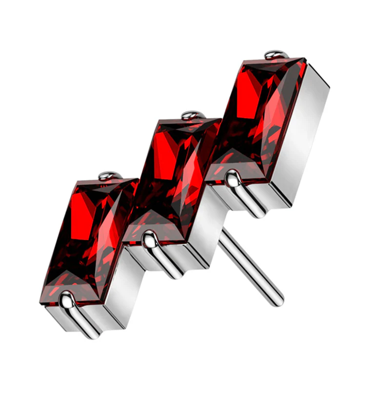 Triple Slant Red CZ Threadless Titanium Top - Mrs Treak