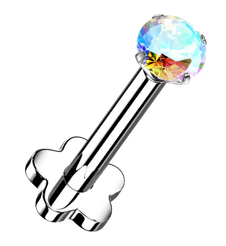 Rainbow Aurora CZ Titanium Threadless Labret - Mrs Treak