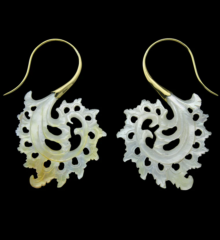 18G Plume Brass MOP Hangers / Earrings - Mrs Treak