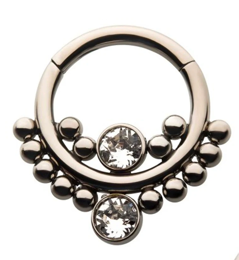 Aslant Beaded Titanium Hinged Segment Ring - Mrs Treak