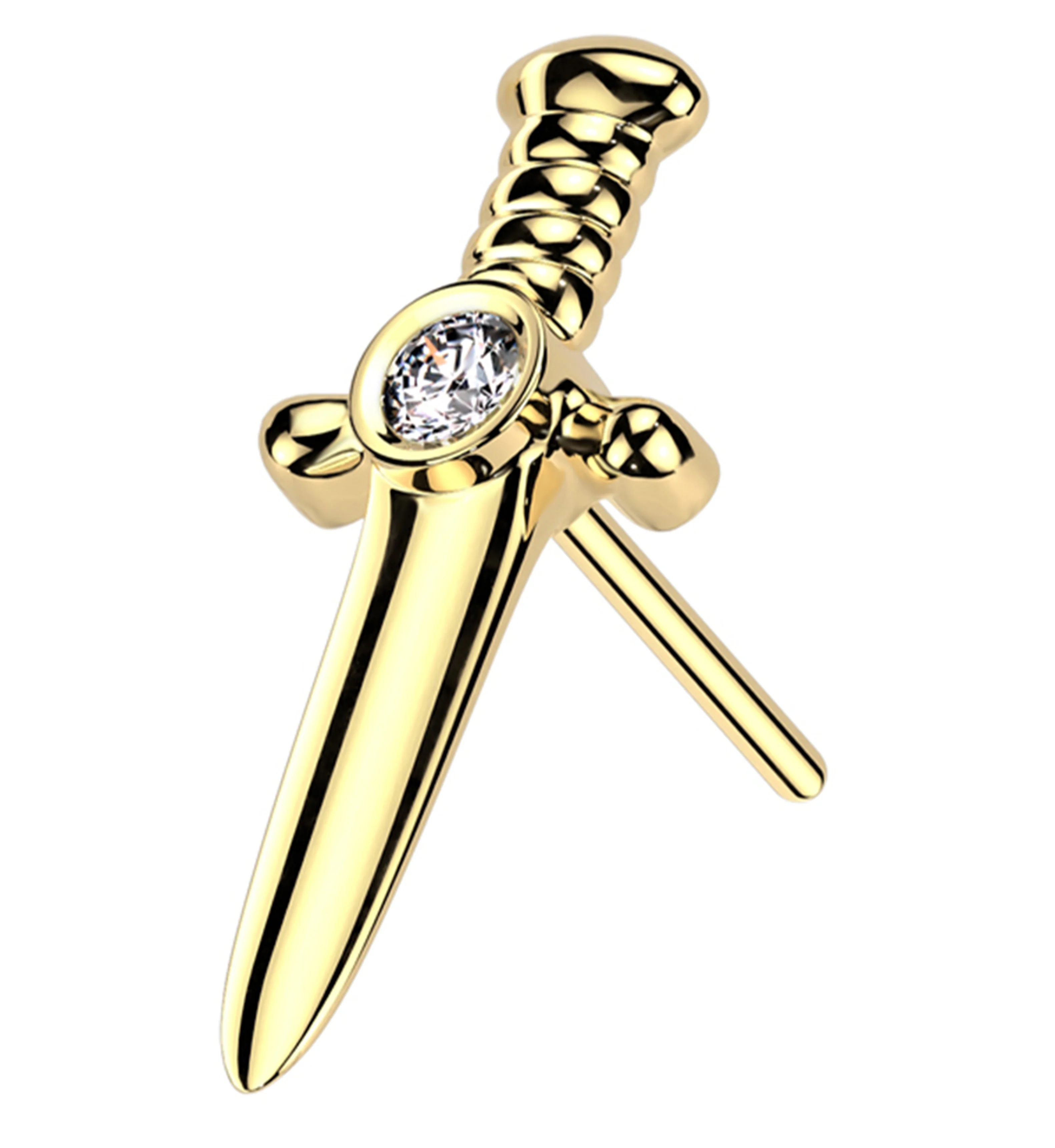 14kt Gold Kings Sword Clear CZ Threadless Top - Mrs Treak