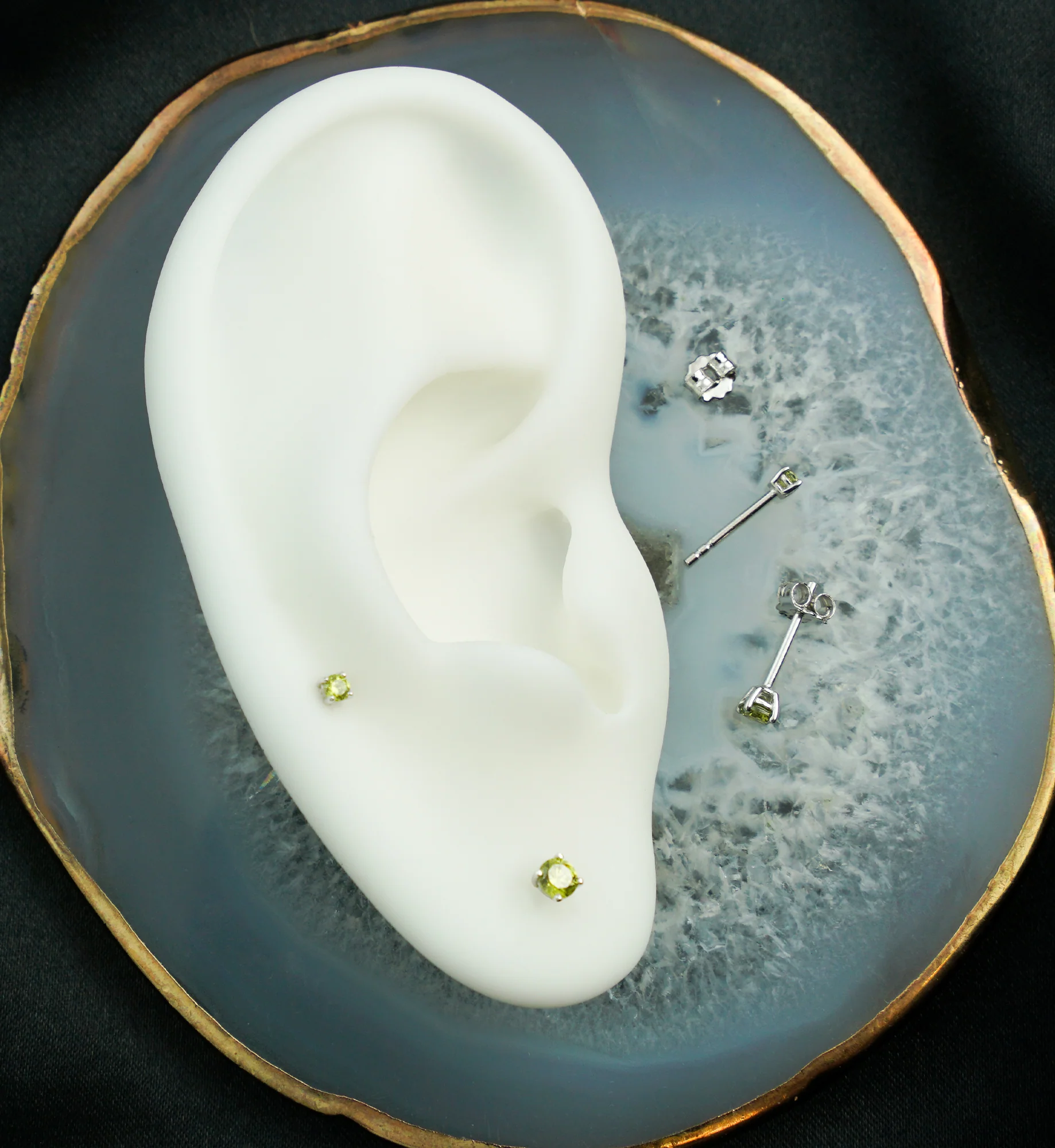 14kt White Gold August Birthstone Peridot CZ Stud Earrings - Mrs Treak