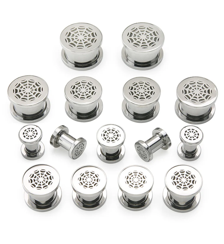 Spider Web Stainless Steel Tunnel Plugs - Mrs Treak