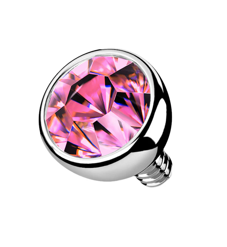 Bezel Pink CZ Titanium Internally Threaded Top - Mrs Treak