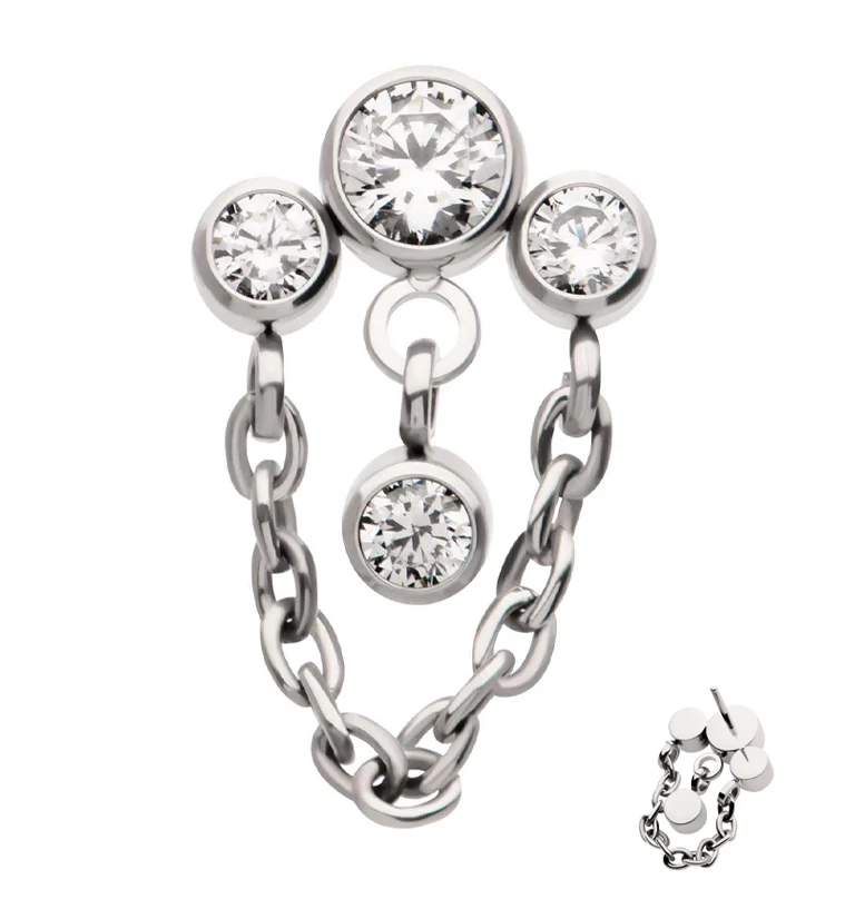 Trifecta Clear CZ Dangle Chain Titanium Threadless Top - Mrs Treak