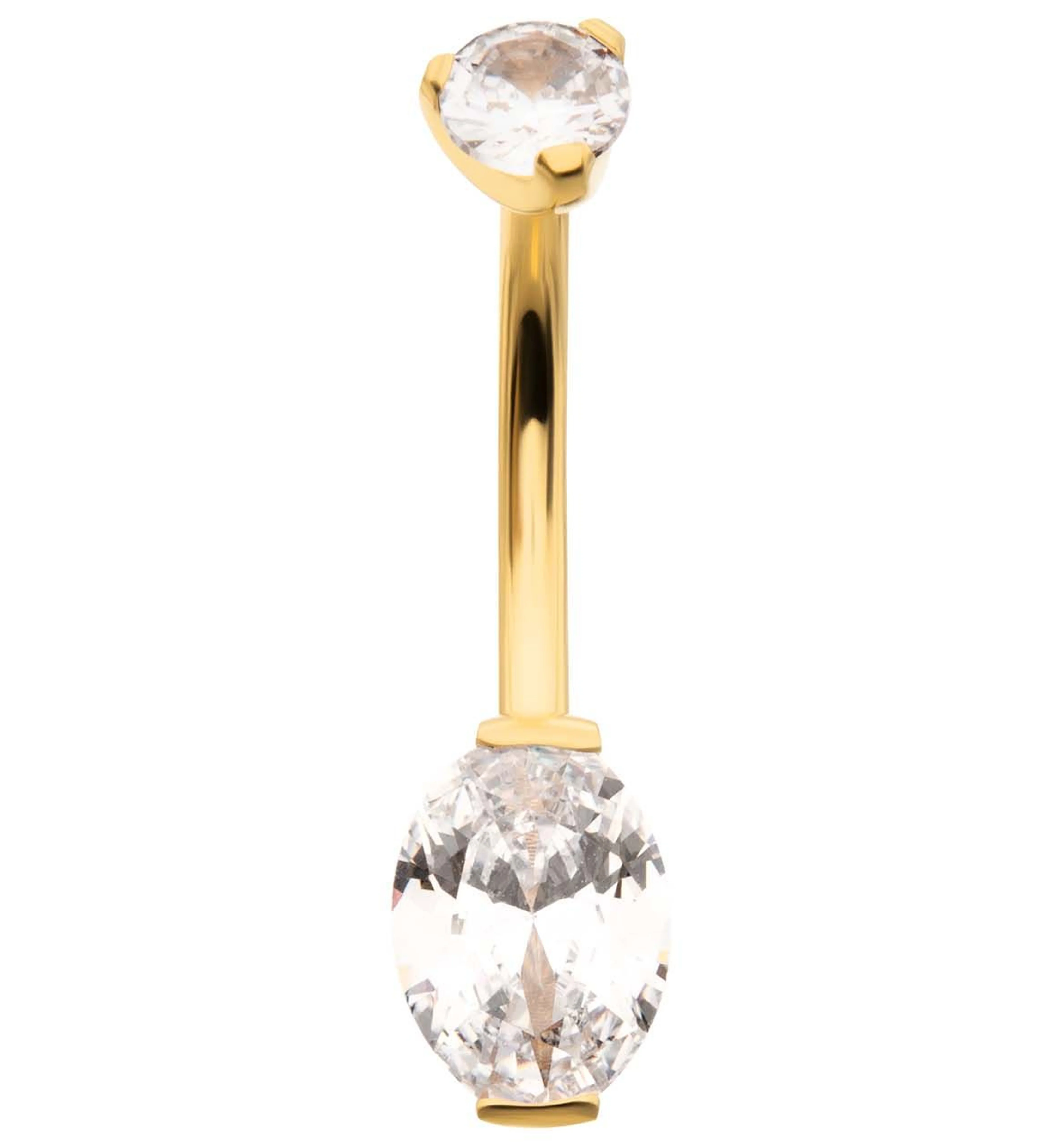 24kt Gold PVD Double Oval CZ Titanium Belly Button Ring - Mrs Treak