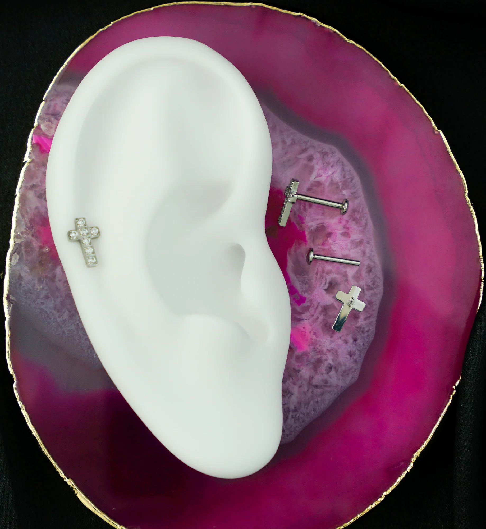 Cross Clear CZ Stainless Steel Convex Back Threadless Labret - Mrs Treak