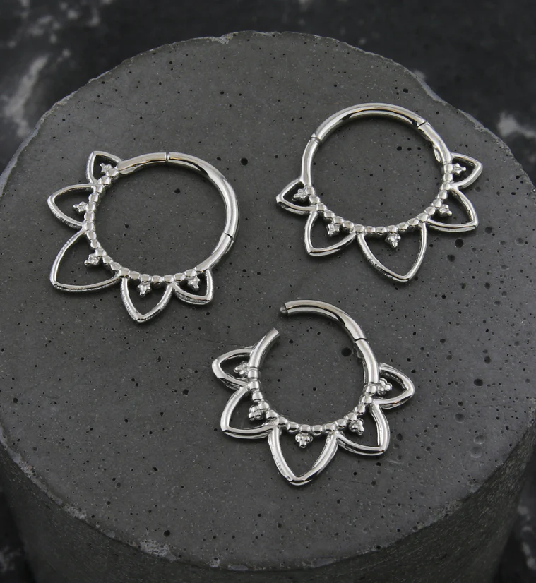 Beaded Flower Trace Hinged Segment Ring - Mrs Treak