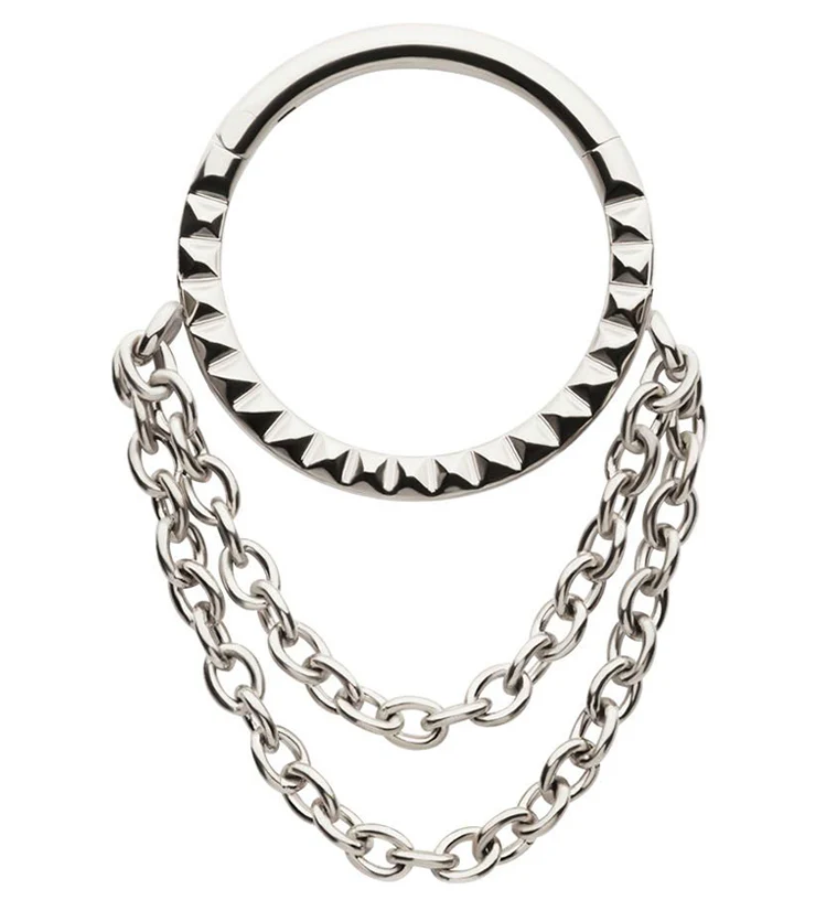 Polyhedra Double Dangle Chain Stainless Steel Hinged Segment Ring - Mrs Treak