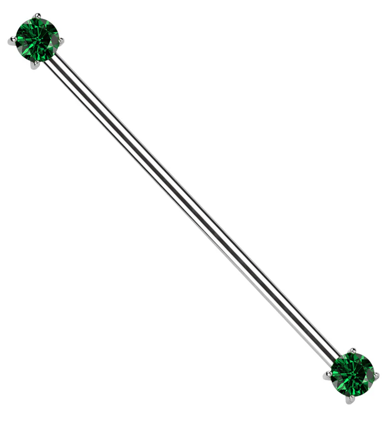 Prong Emerald CZ Threadless Titanium Industrial Barbell - Mrs Treak
