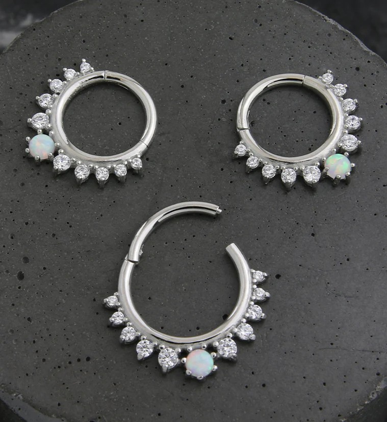 White Opalite Lucid Stainless Steel Hinged Segment Ring - Mrs Treak