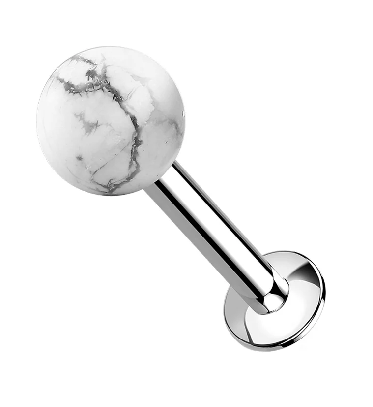 White Howlite Stone Ball Top Internally Threaded Labret - Mrs Treak