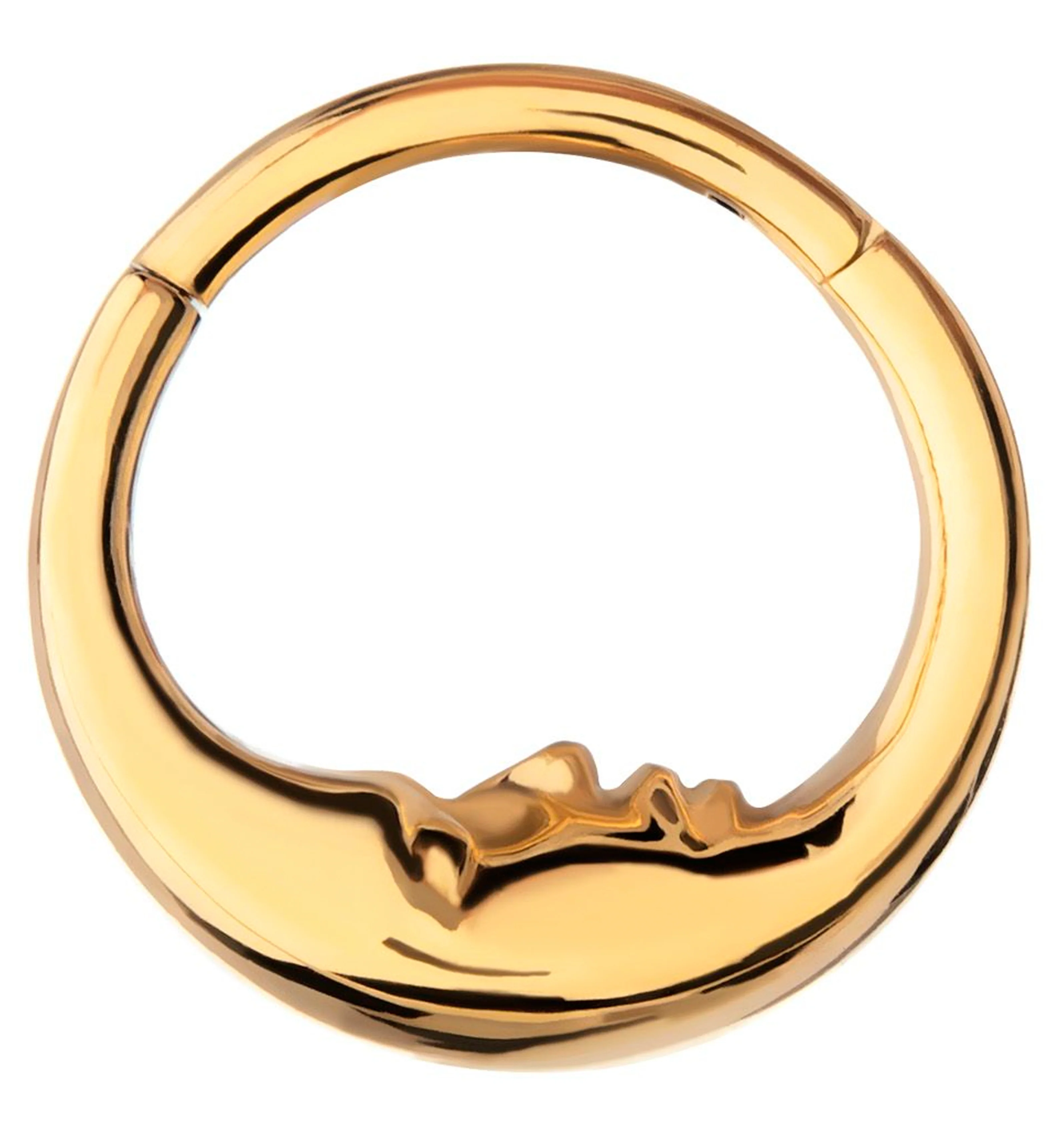 Gold PVD Half Moon Face Titanium Hinged Segment Ring - Mrs Treak