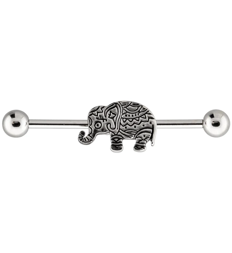 Engraved Elephant Industrial Barbell - Mrs Treak