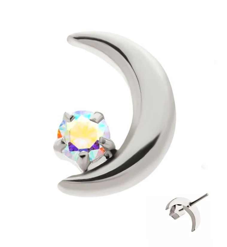 Half Moon Rainbow Aurora CZ Threadless Titanium Top - Mrs Treak