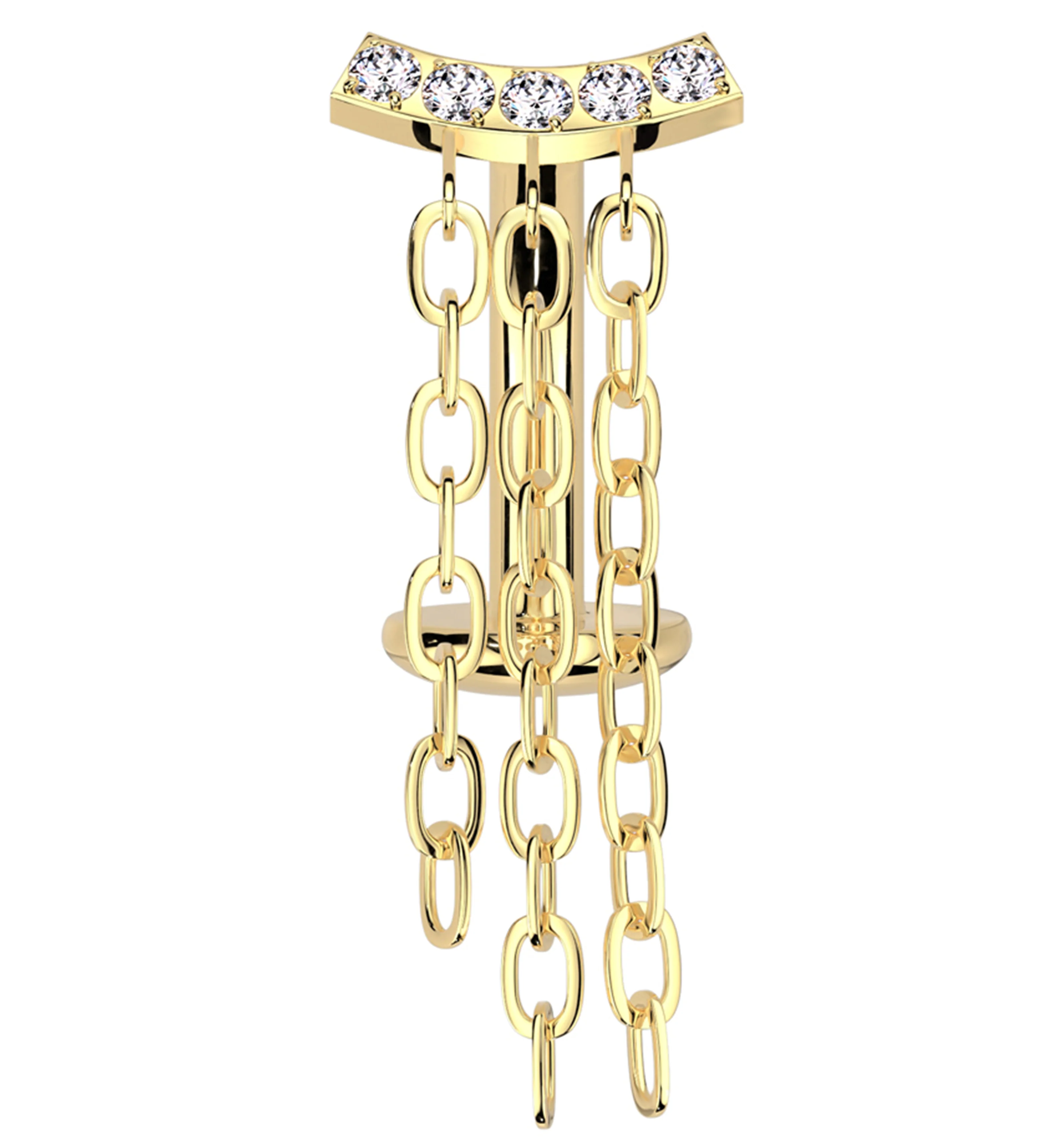 Gold PVD Arch Triple Chain Dangle Clear CZ Titanium Threadless Belly Button Ring - Mrs Treak