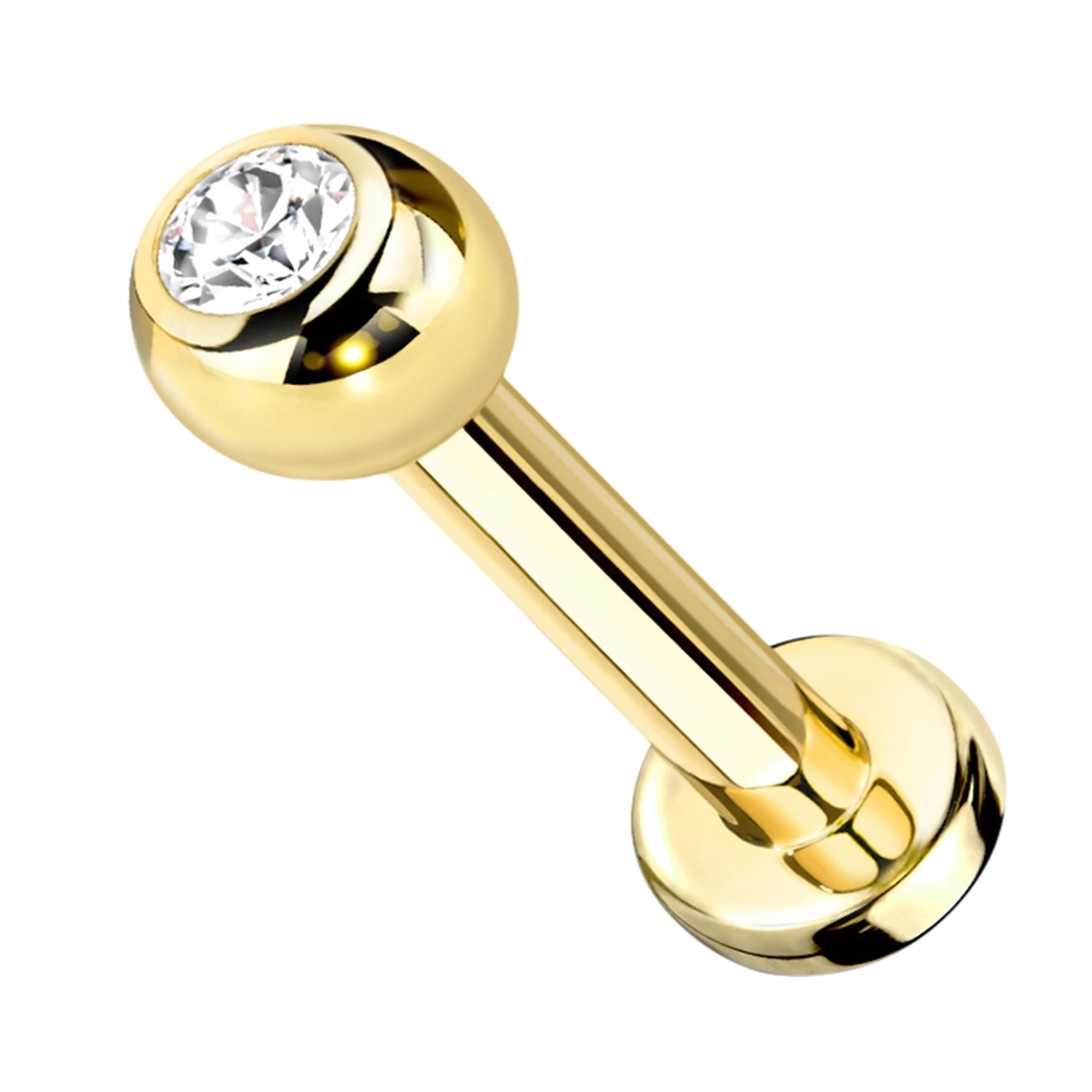 16G Gold PVD CZ Top Titanium Labret (Externally Threading) - Mrs Treak
