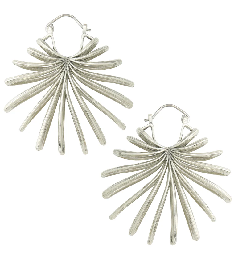 Lady Palm Leaf White Brass Hangers / Earrings - Mrs Treak