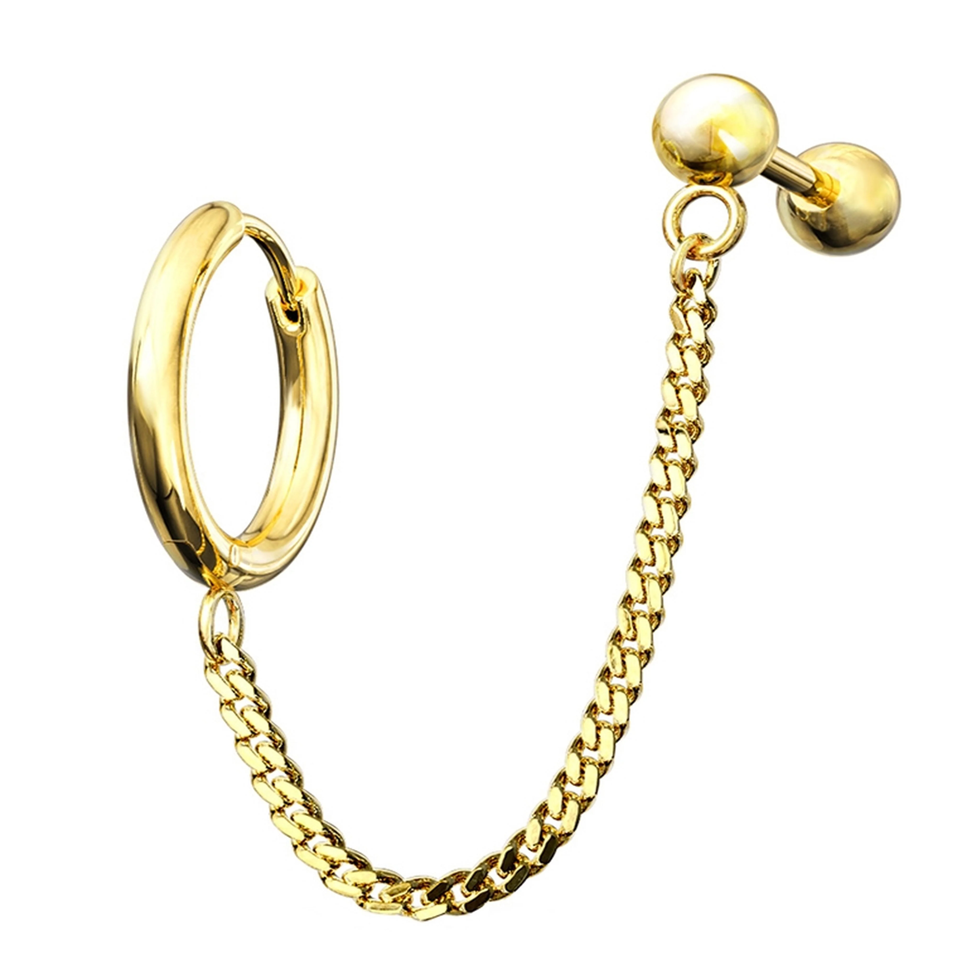 Gold PVD Linked Hinged Hoop Ring & Cartilage Barbell - Mrs Treak