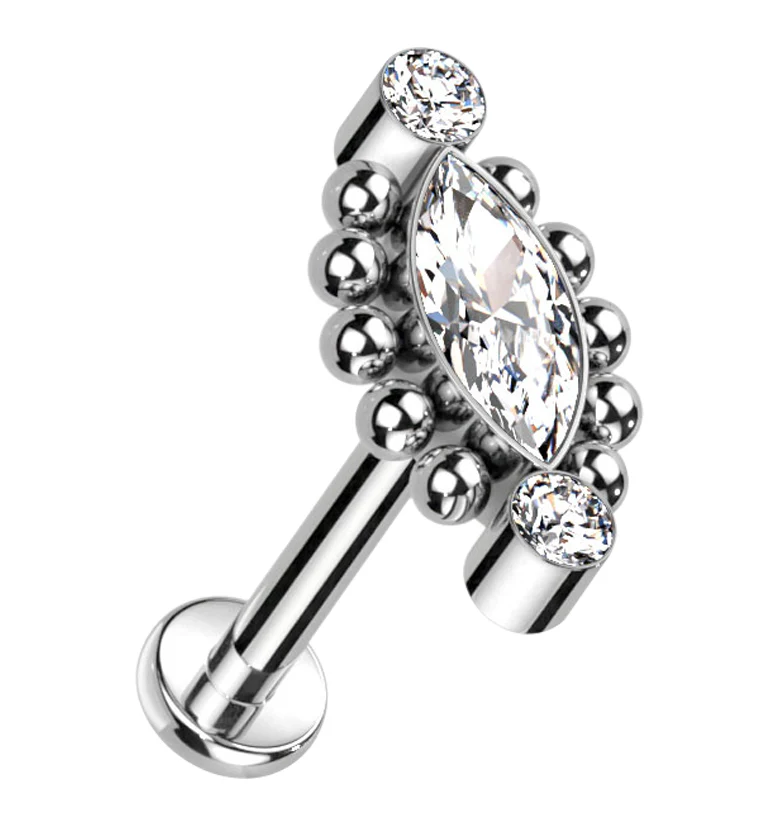 Beaded Empress Clear CZ Titanium Internally Threaded Labret - Mrs Treak