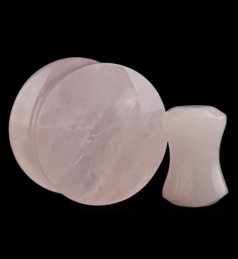 Rose Quartz Faceted Cut Stone Plugs - Mrs Treak