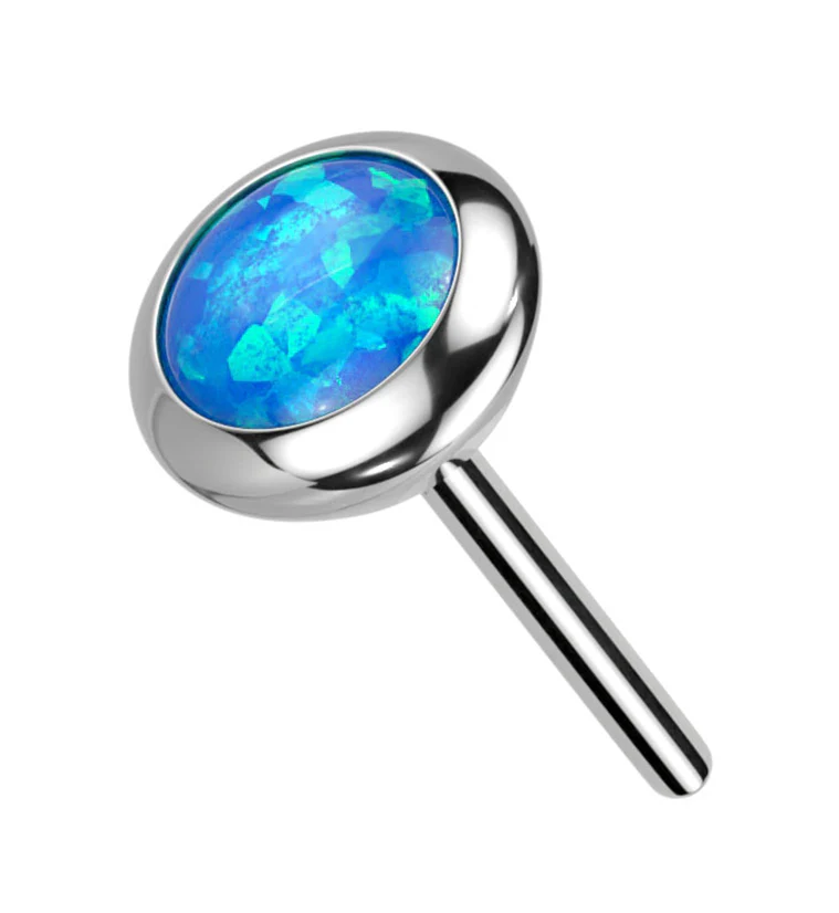 Flat Bezel Blue Opalite Threadless Titanium Top - Mrs Treak