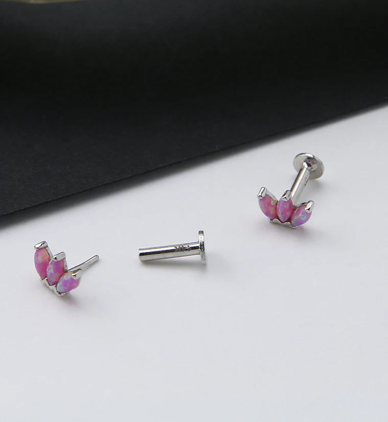 14kt White Gold Empress Triple Pink Opalite Threadless Labret - Mrs Treak