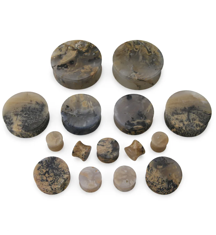 Tiger Agate Dendritic Stone Plugs - Mrs Treak