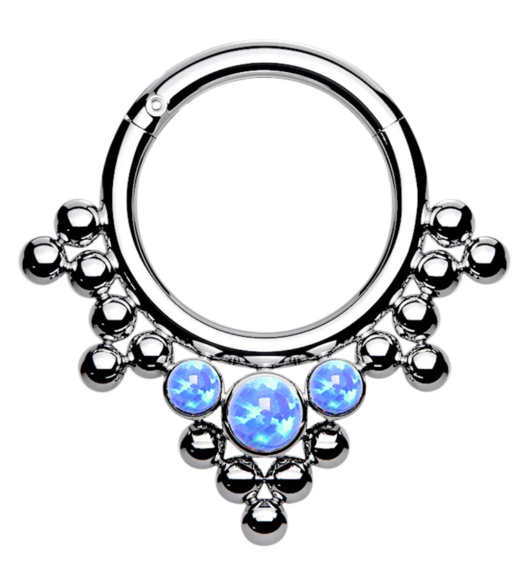 Titanium Hinged Beaded Blue Opalite Segment Ring - Mrs Treak