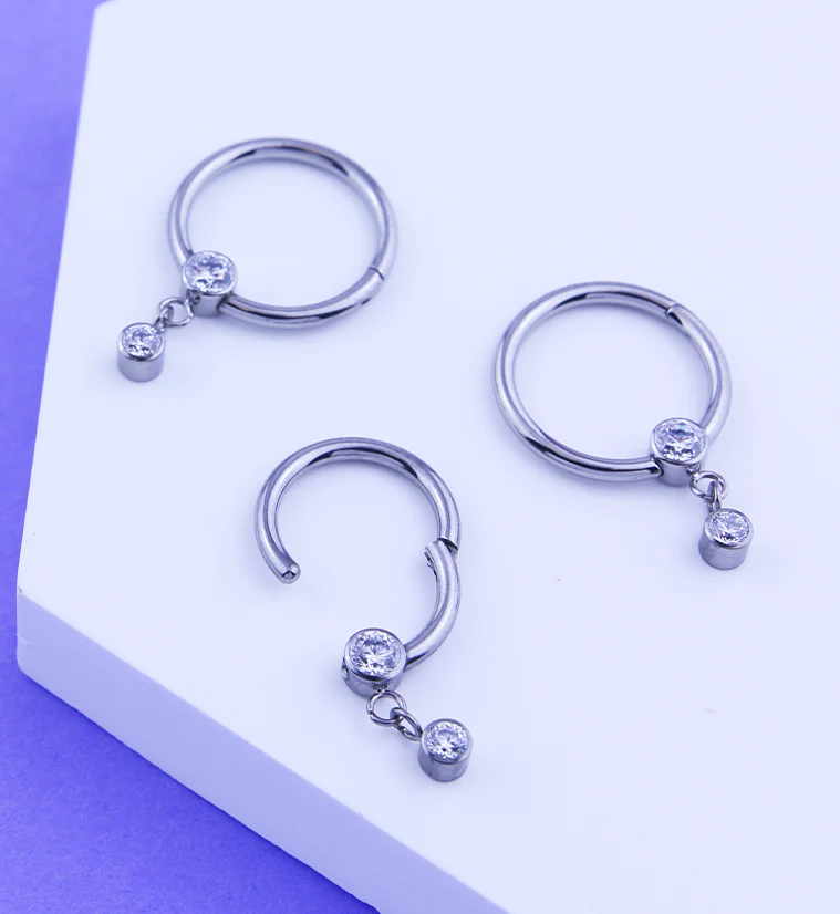 Bezel Clear CZ Dangle Hinged Segment Ring - Mrs Treak