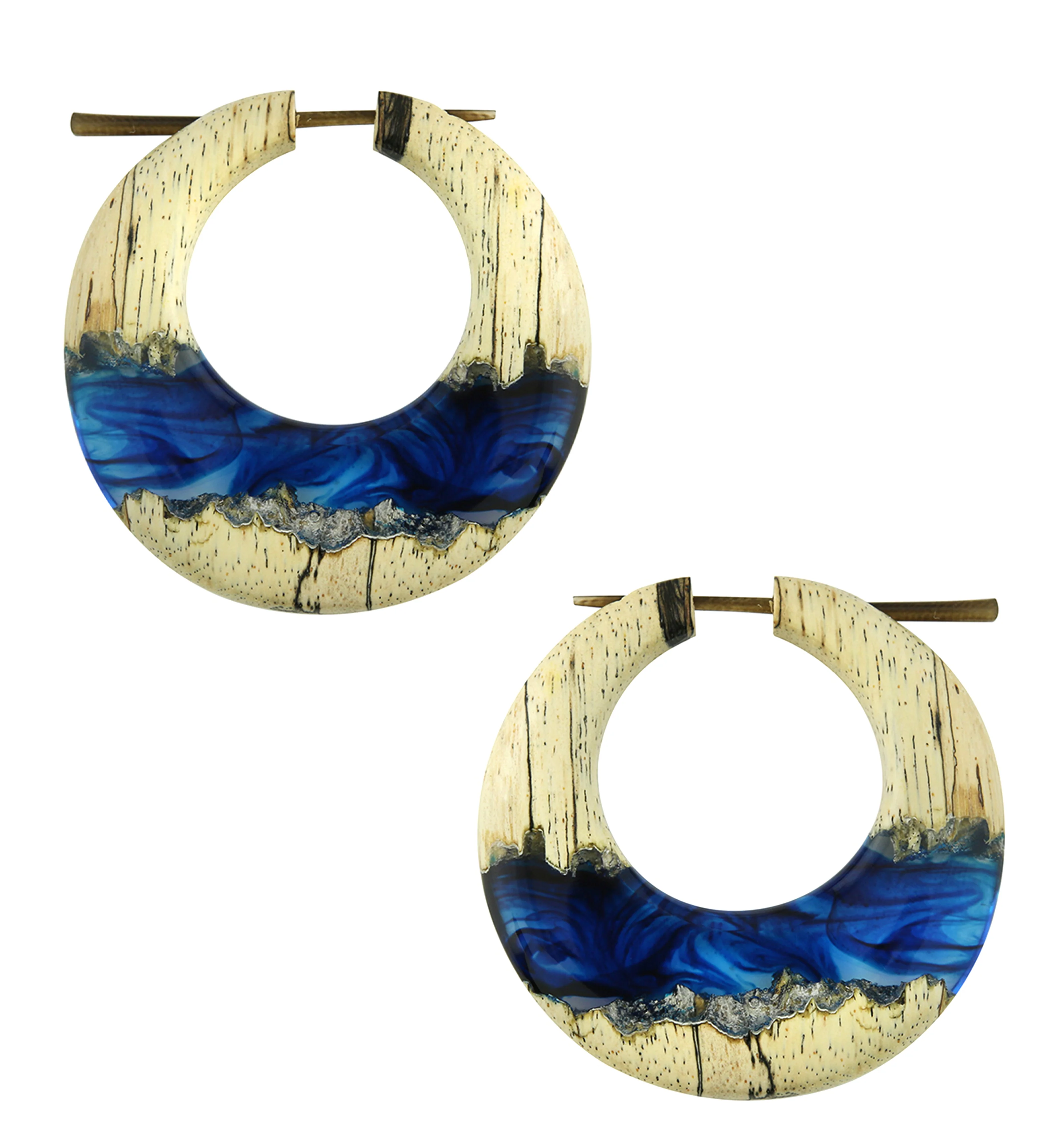 Ocean Resin Tamarind Wood Hoop Earrings - Mrs Treak