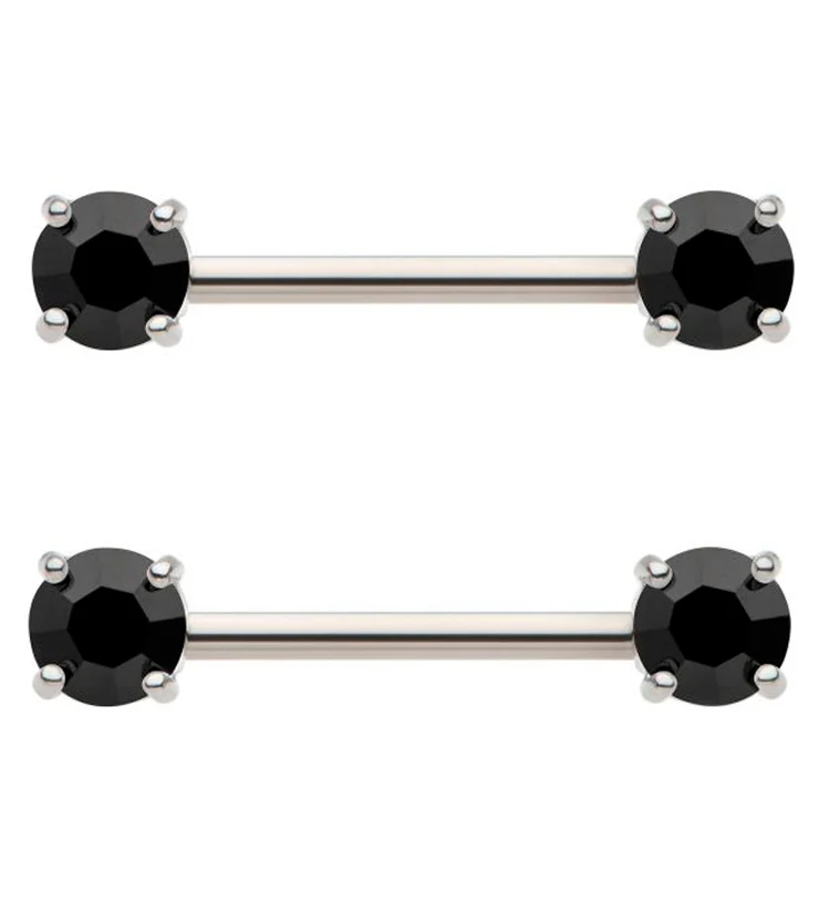 Black Prong CZ Stainless Steel Nipple Barbell - Mrs Treak