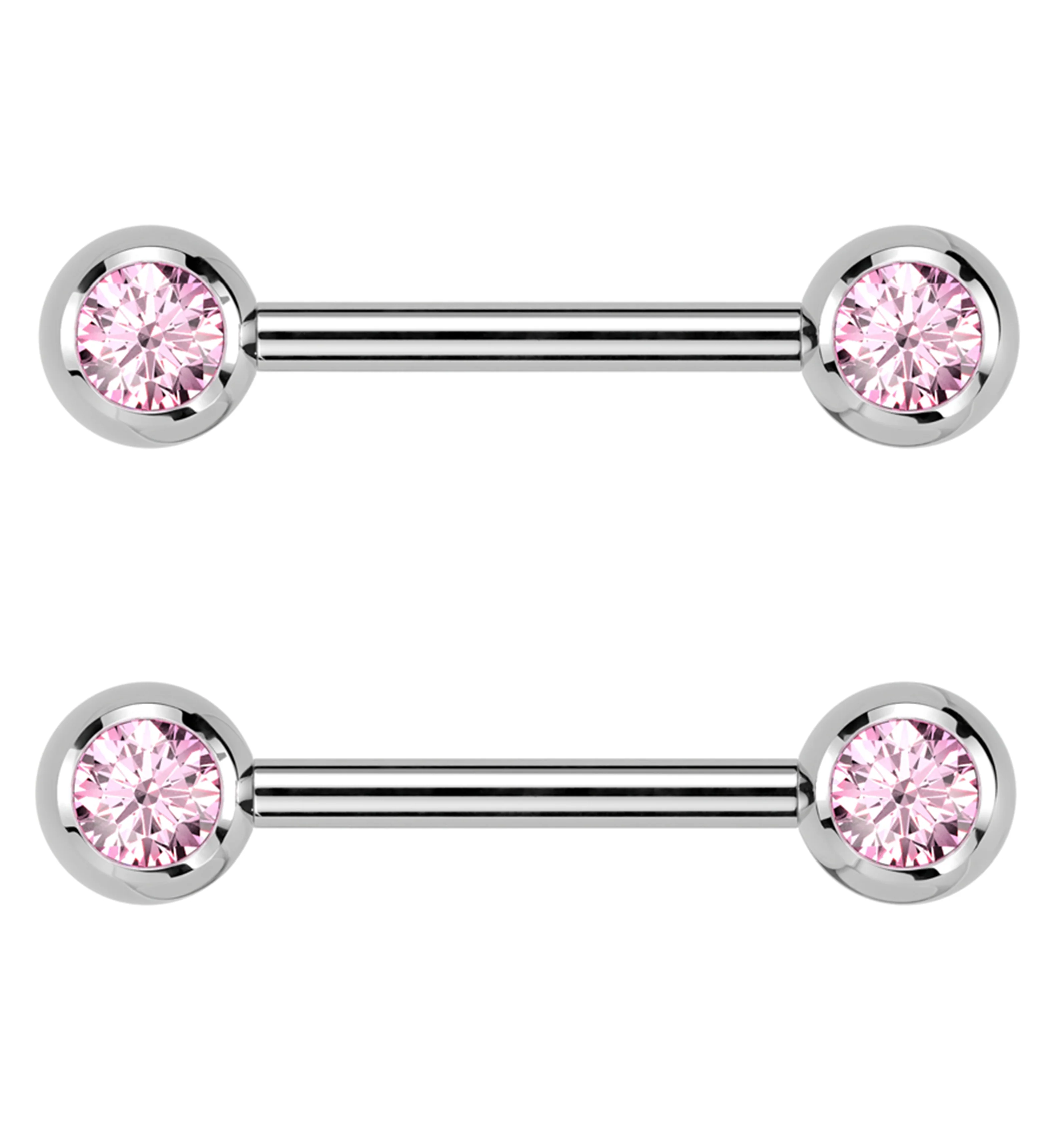 Pink CZ Ball Internally Threaded Titanium Nipple Barbells - Mrs Treak