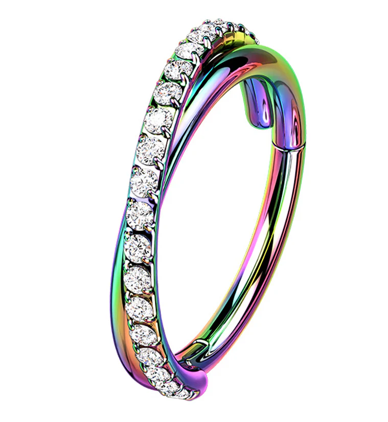 Rainbow PVD Entwine CZ Stainless Steel Hinged Segment Ring - Mrs Treak