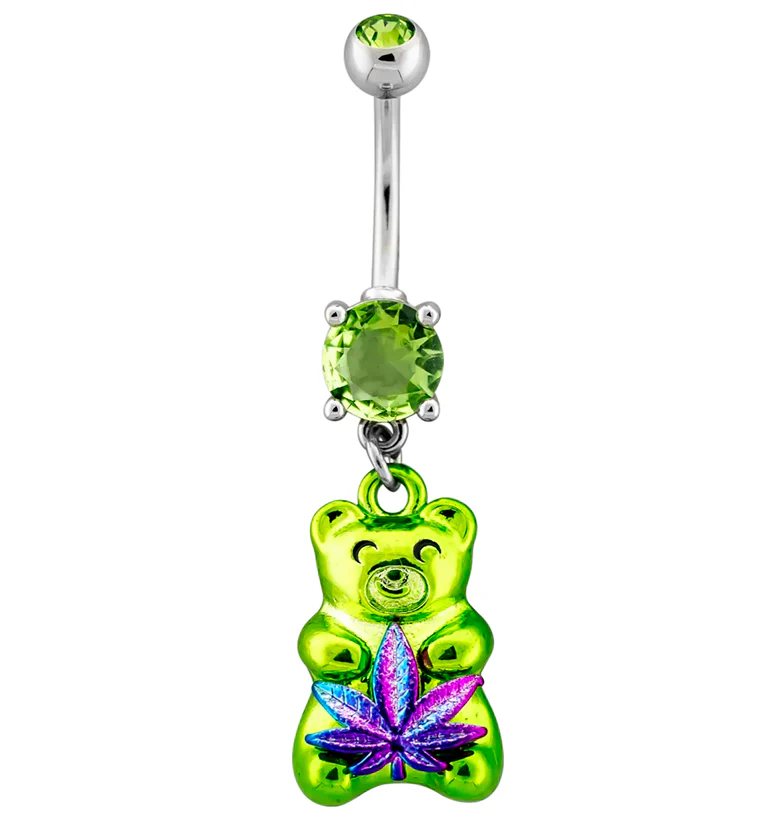 Green PVD Gummy Bear Hemp Leaf Stainless Steel Belly Button Ring - Mrs Treak