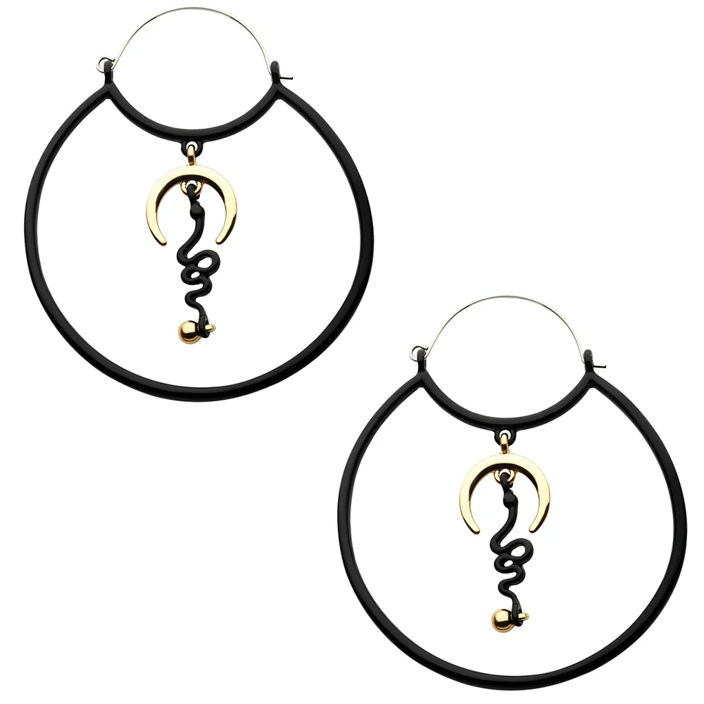 Black PVD Crescent Snake Stainless Steel Plug Hoops - Mrs Treak