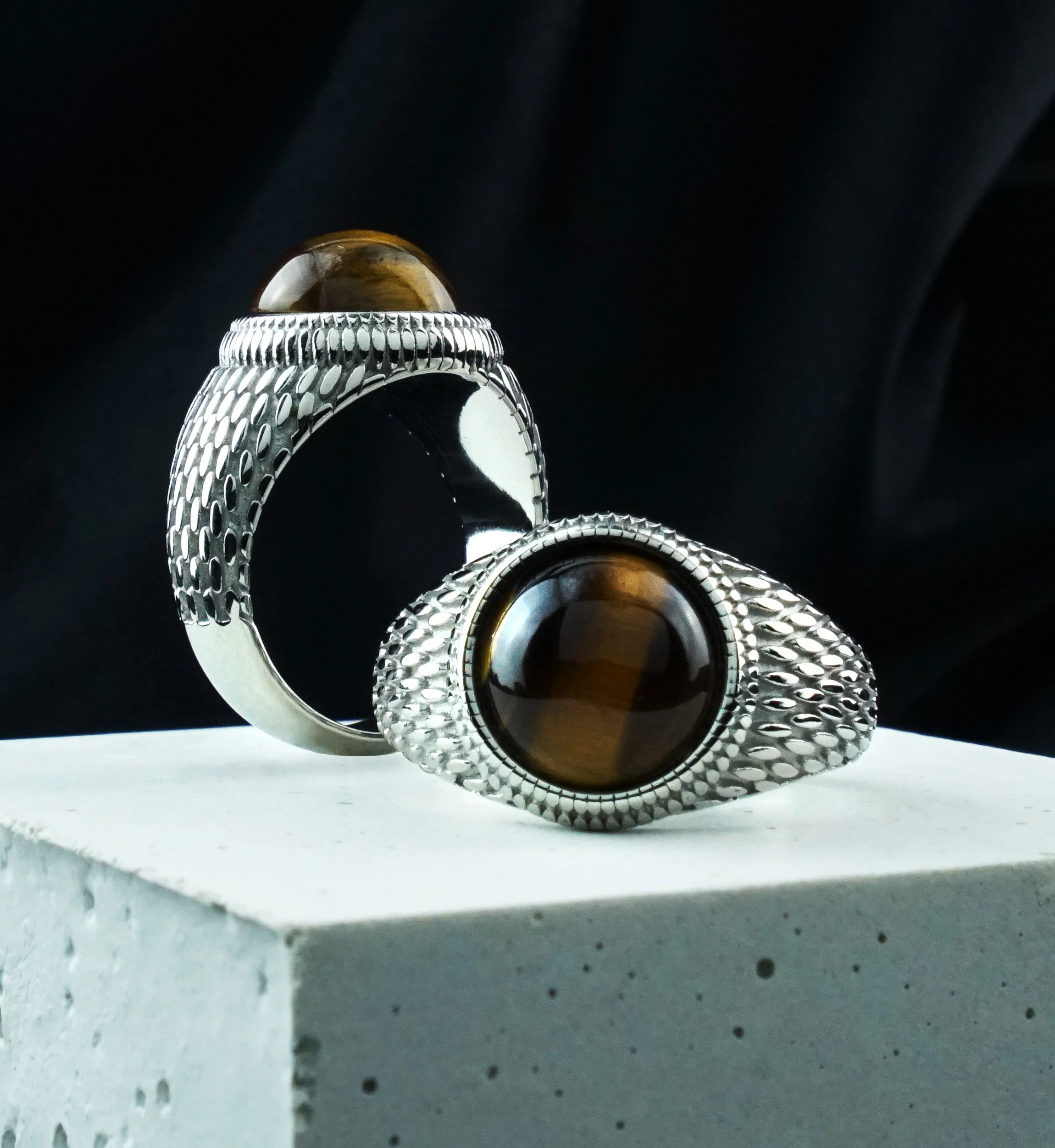 Sheath Tiger Eye Stone Inlay Stainless Steel Ring - Mrs Treak