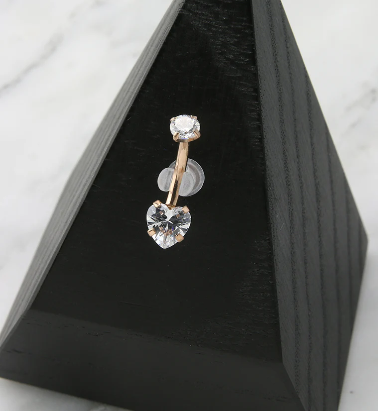 Rose Gold PVD Clear Heart CZ Internally Threaded Titanium Belly Button Ring - Mrs Treak
